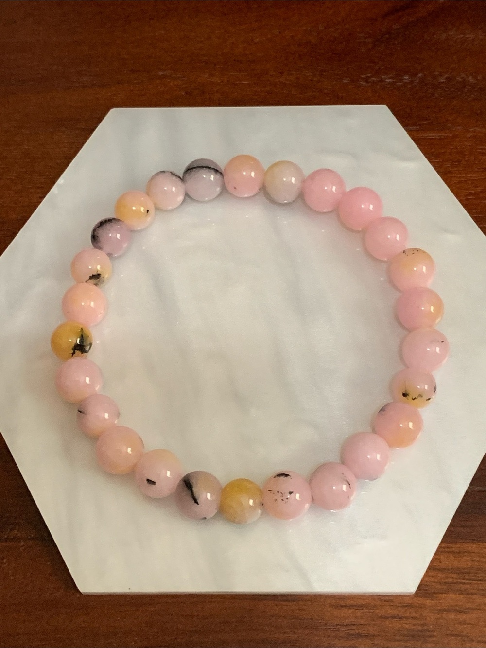 NWT Handmade pink/yellow/black bead stretch bracelet